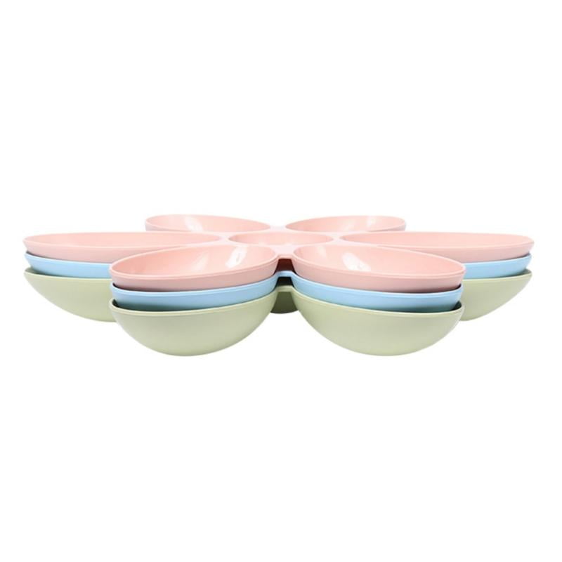 Ame 6 in 1 Pet Bowls 16.54" for Cats Dogs Petal Shape Water Food Feeder Bowls Feeding 6 Pets at the Same Time