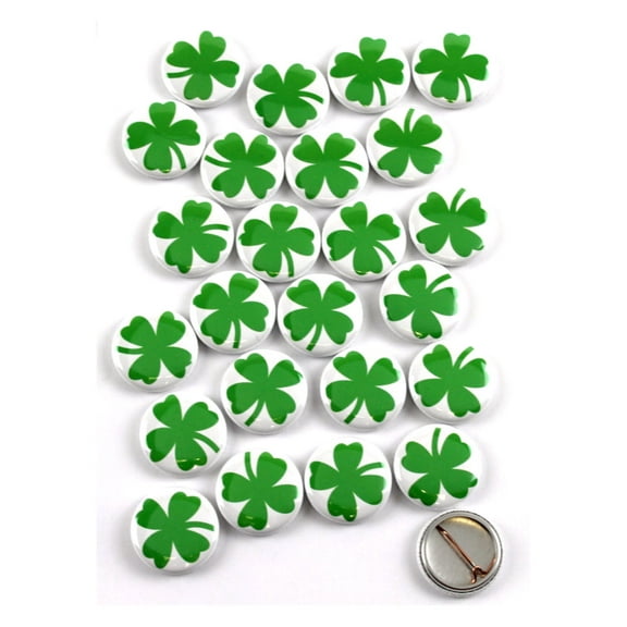 St Patrick's Day Lucky Shamrock Pinback Buttons - 1 Inch Round - 25 Pack