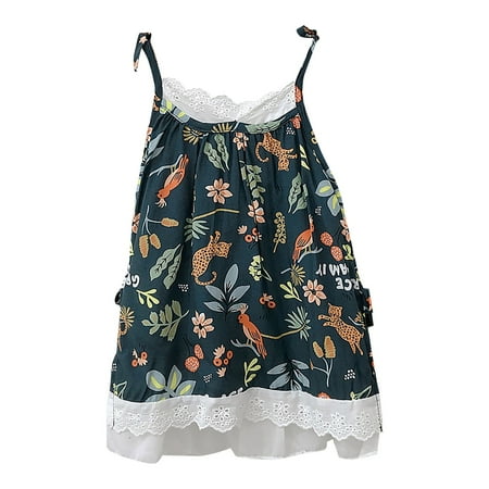 

ZRBYWB Girls Romper Summer Sleeveless Strappy Dress Animal Floral Pattern Hollow Out Casual Tea Party Beach Sundress Baby Clothing