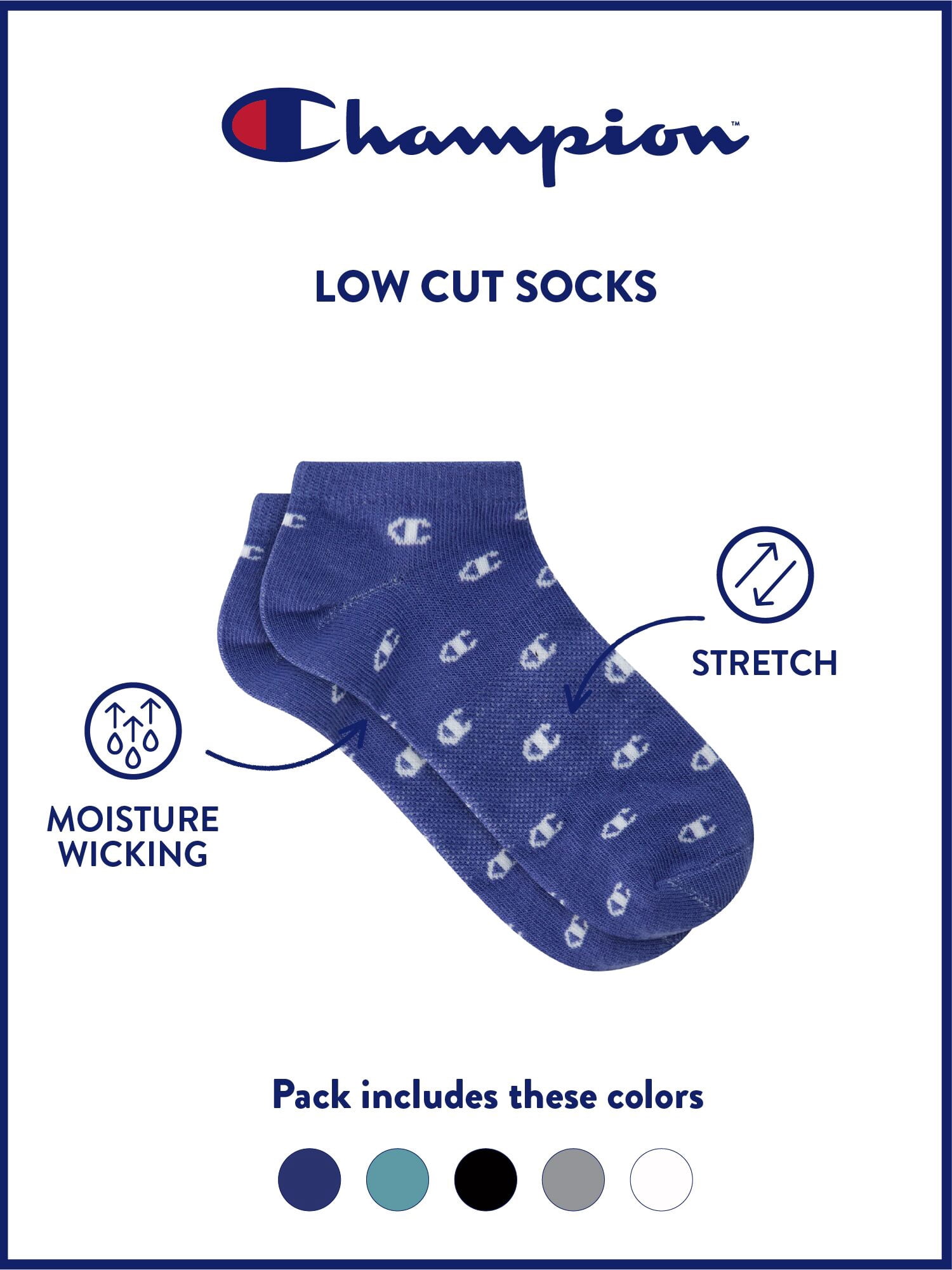 Champion Girls Lightweight Performance+ Kid Low Cut Socks, 10 Pack, Sizes S–L
