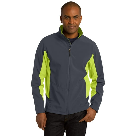 Port Authority TLJ318 Mens Tall Core Colorblock Soft Shell Jacket, Battleship Grey & Charge Green - 2XLT