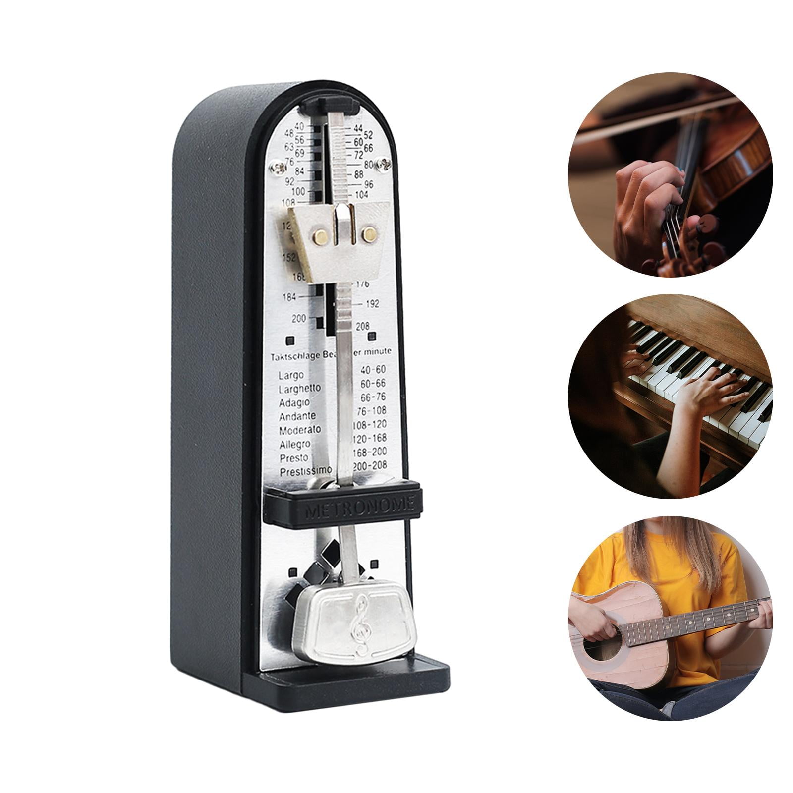 Mechanical Metronome Metal High Precision Loud Sound for Drums Piano Ukulele Black