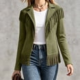 thumbnail image 4 of Miqool Womens Faux Suede Fringe Jacket Casual Long Sleeve Lapel Collar Button Down Jacket Vintage Cowgirl Style Western Coat, 4 of 6