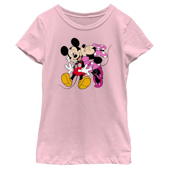 Girl's Mickey & Friends Minnie Kiss Couple  Graphic Tee Light Pink Small