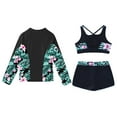 thumbnail image 4 of YONGHS Kids Girls Swimsuit 3 Piece Rash Guard Bathing Suit Quick Dry Long Sleeve Swimwear Wetsuit Zipper Lily 12, 4 of 7