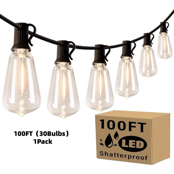 Outdoor String Lights 100FT, 2700K LED Patio Lights with ST38 Shatterproof Edison Bulbs, Connectable Vintage Hanging Lights for Garden, Balcony, Porch