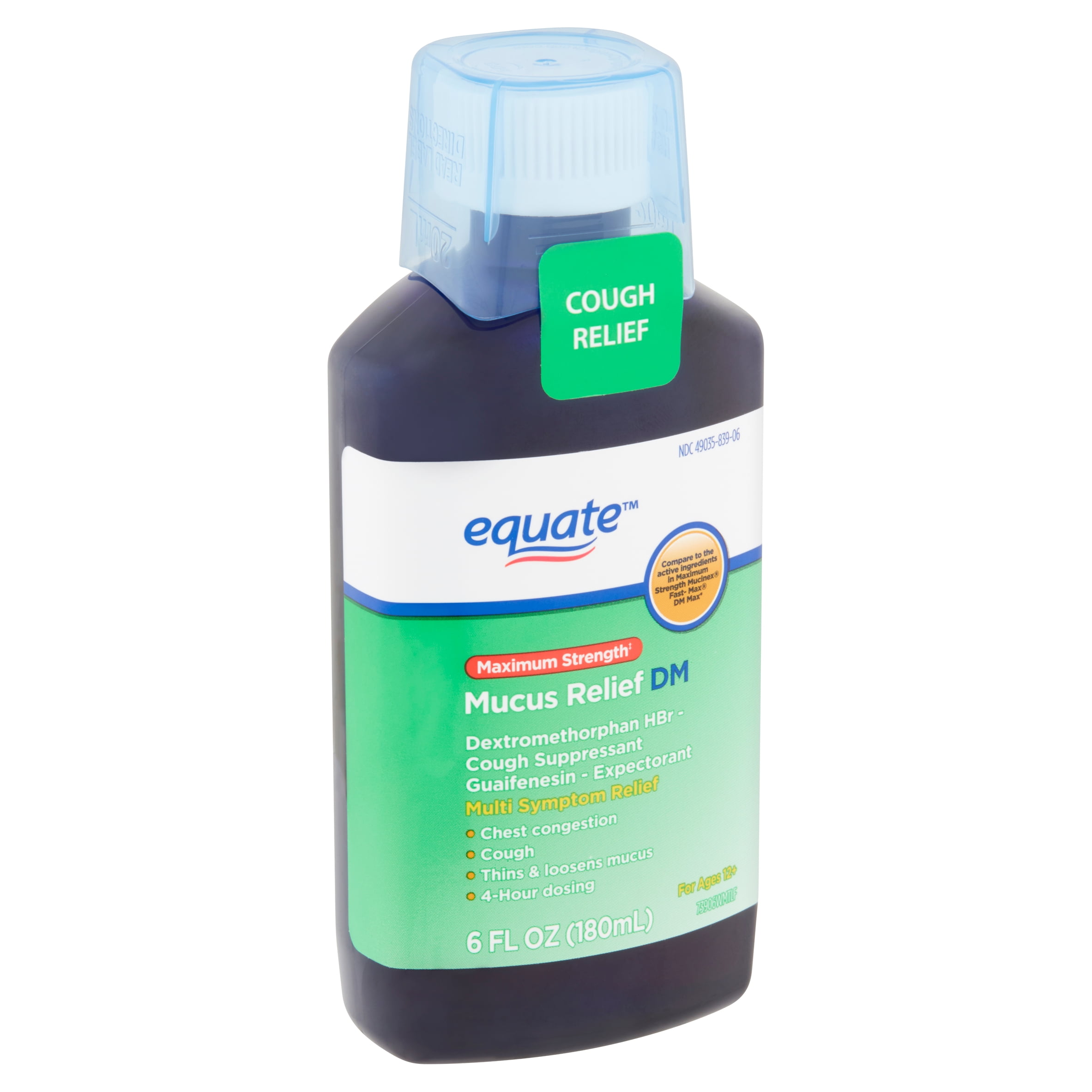 Equate Maximum Strength Mucus Relief DM Cough Liquid, For Ages 12+, 6