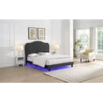 thumbnail image 6 of Upholstered Queen Bed in Black Velvet - Curve Design with Button Tufting - Stable Wooden Structure - LED Lights for Bedroom - Easy Assembly, 6 of 12