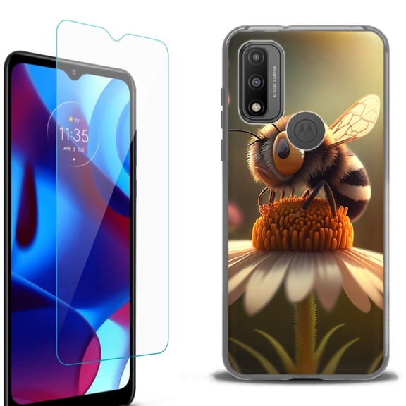 Slim-Fit Fashion Phone Case for Motorola Moto G Pure, with Tempered Glass Screen Protector, by OneToughShield ® - Little Bee