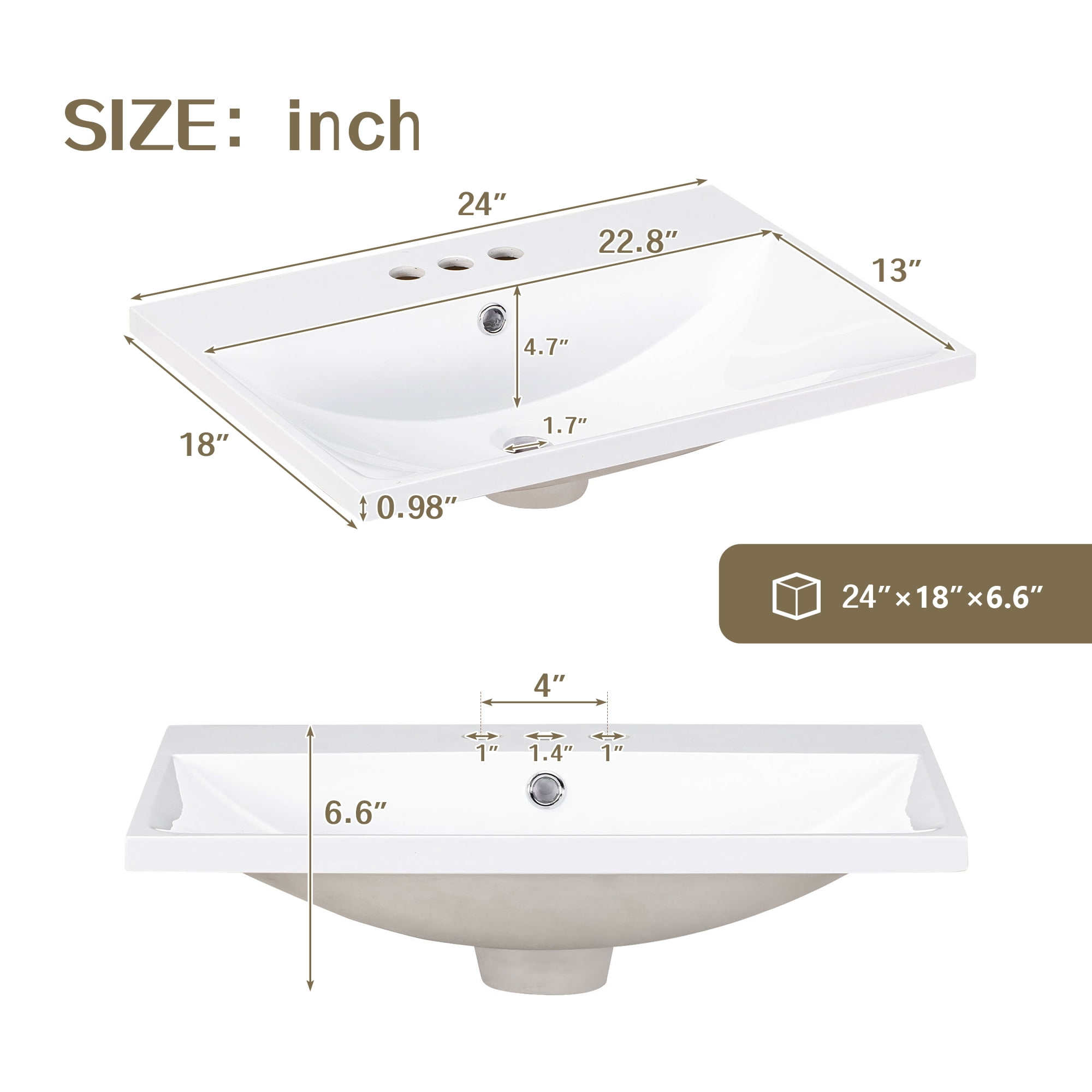 Harper & Bright Designs 24" Bathroom Vanity Sink Combo for Small Space, Natural Rattan Bathroom Storage Cabinet with Two Doors and Drawer, Solid Wood Frame