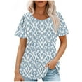 thumbnail image 2 of Giftesty Blouses for Women Dressy Casual Fashionable Women's Casual Short Sleeved Loose Round Neck Printed Top, 2 of 5