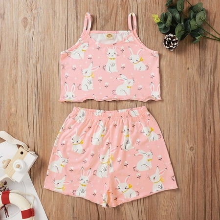 

CHGBMOK Clearance Kids Girls Clothes Set Summer Rabbit Sleeveless Vest Tops + Short Pants Outfits