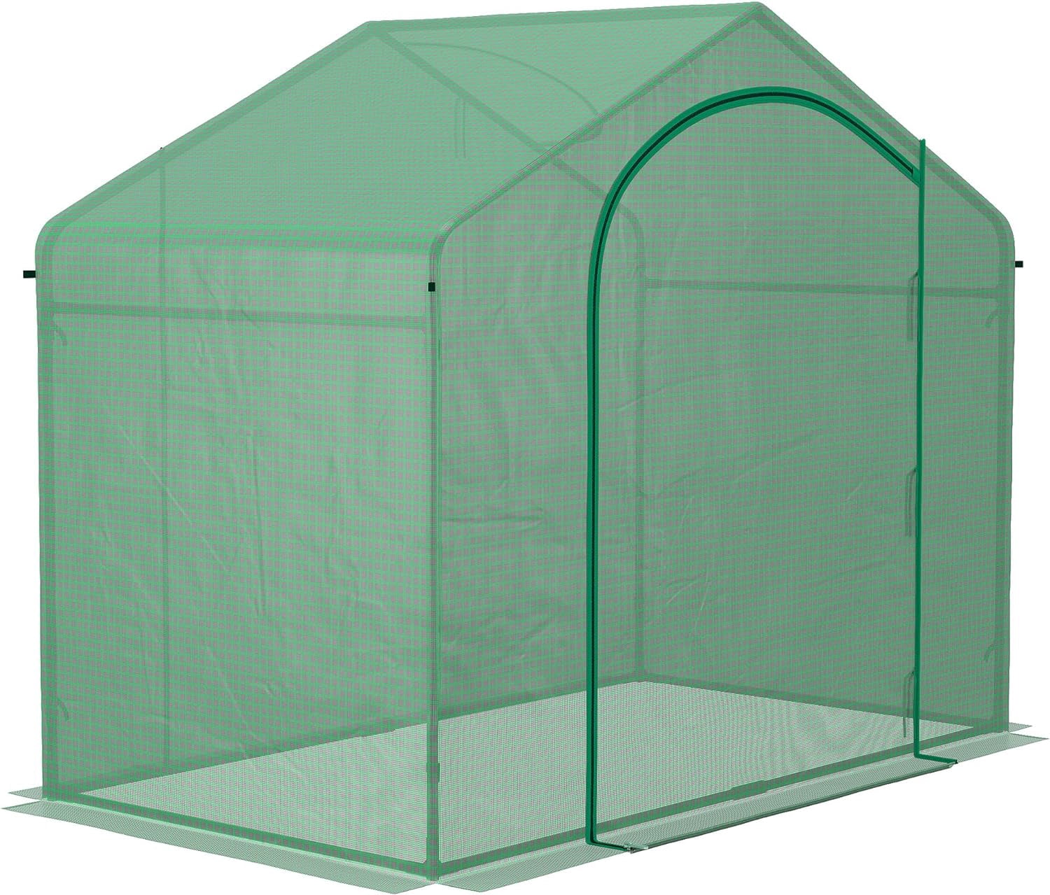 6' x 3' x 5' Portable Walk-in Greenhouse, PE Cover, Steel Frame Garden Hot House, Zipper Door, Top Vent for Flowers, Vegetables, Saplings, Tropical Plants, Green