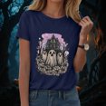 thumbnail image 2 of Women Multicolor Halloween Graphic Print Short Sleeve Crew Neck T-Shirt, Soft Loose Basic Casual Blouse Tops for Daily Autumn Wear and Holiday Party Dressing XXXL Blue, 2 of 8
