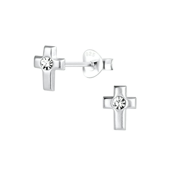 925 Sterling Silver Cross Stud Earrings with Crystals
