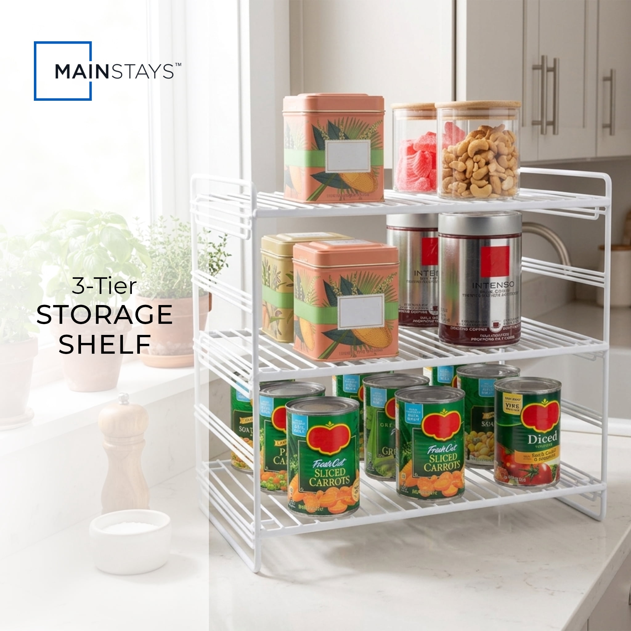 Mainstays Organizer Kitchen Adjustable 3-Tiers Steel Dimensions