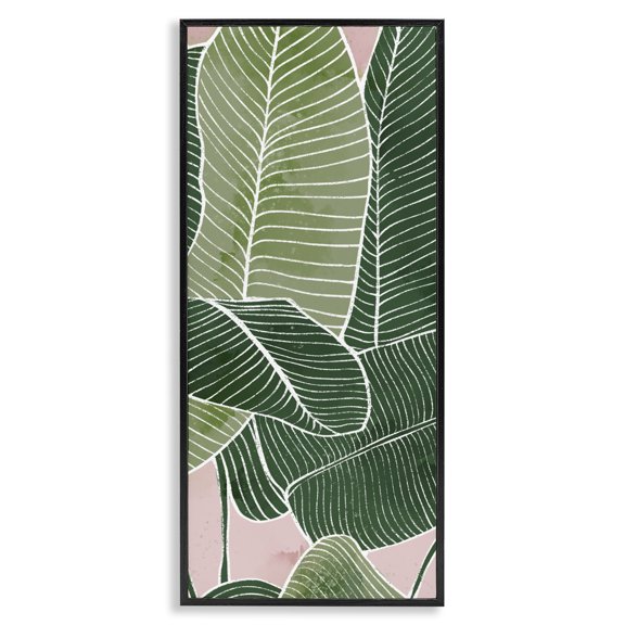 Stupell Industries Contemporary Pink Tropical Patterned Leaves Black Framed Giclee Art, 13 x 30, by Ziwei Li
