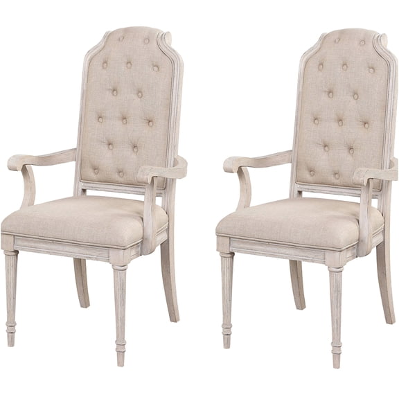 JERFIT Traditional Upholstered Arm Chairs Set of 2, Champagne Beige Fabric Dining Side Chairs with Tufted Back and Antique Finished Legs