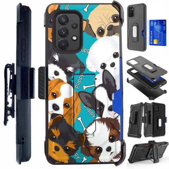 Compatible with Samsung Galaxy A72 5G Hybrid Card Holster Phone Case Cover (Cute Teacup Dogs)