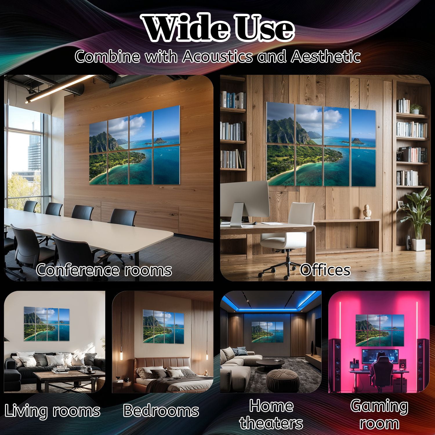 8 Pack Art Acoustic Panels Sound Absorbing aerial view kualoa point hat kaneohe bay oahus Decorative Soundproof Wall Panels Self Adhesive for Nursery Game Room Bedroom 48"x32"