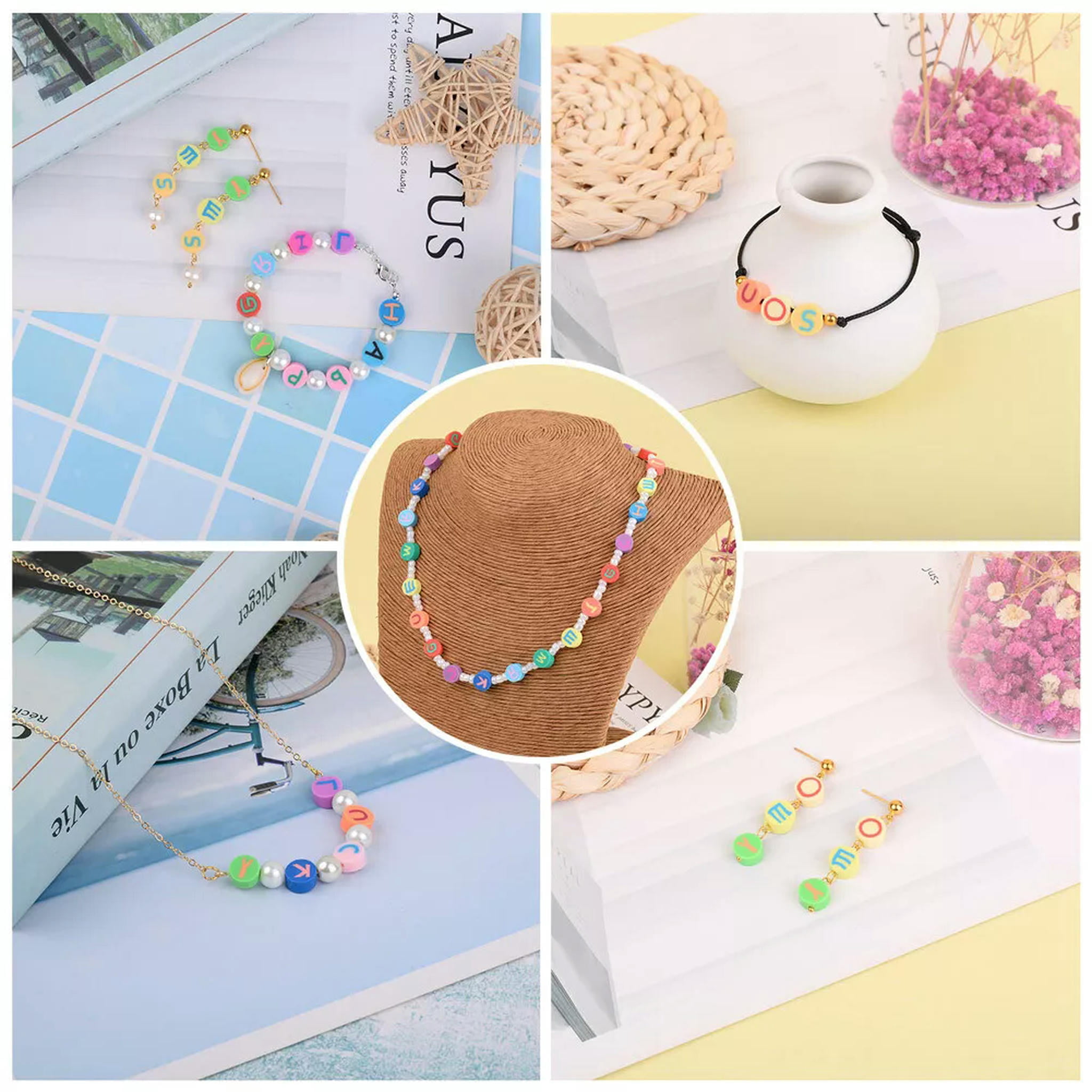 EOEMY 300Pcs 10mm Colorful Flat Round With Letter Handmade Polymer Clay Disc Beads