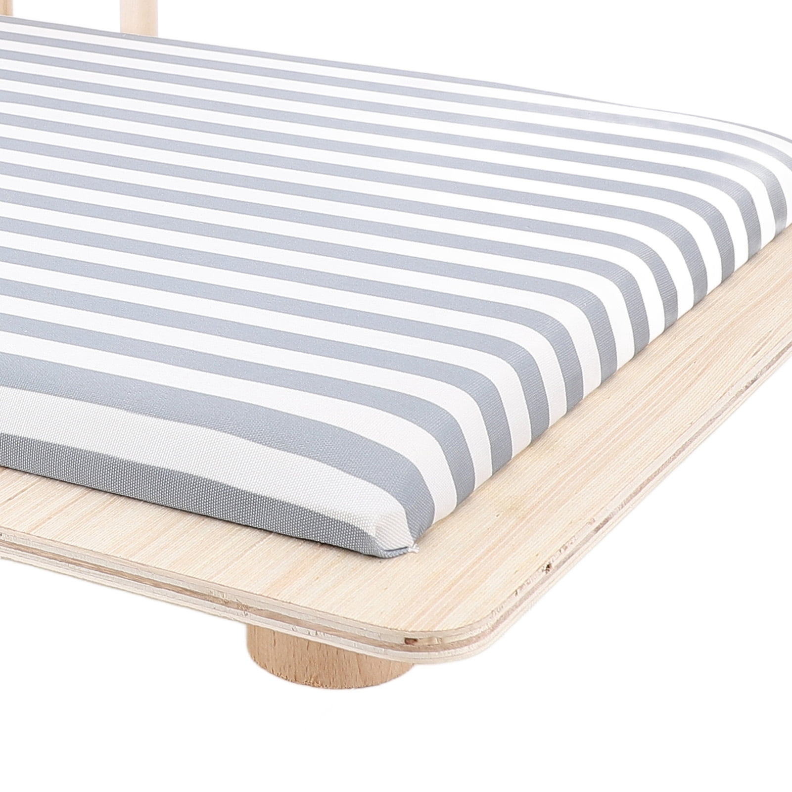 YAHHU Wooden Elevated Cat Bed Cot Frame Soft Cushion 15.7 inches / 40 cm Small Dogs Furniture Striped Style