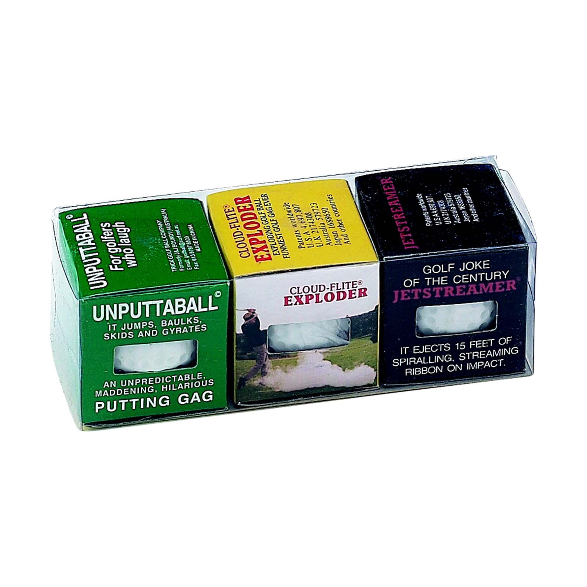 1.75" X 1.75" X 5.25" Three White Plastic Trick Golf Balls Assortment