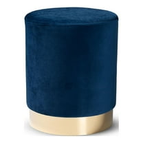 Baxton Studio Chaela Contemporary Glam and Luxe Navy Blue Velvet Fabric Upholstered and Gold Finished Metal Ottoman