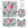 thumbnail image 2 of 4 Piece Shower Curtain Sets, Teal Daisies Butterfly with Non-Slip Rugs, Toilet Lid Cover and Bath Mat, for Bathroom Decor Set, 72" x 72", 2 of 6