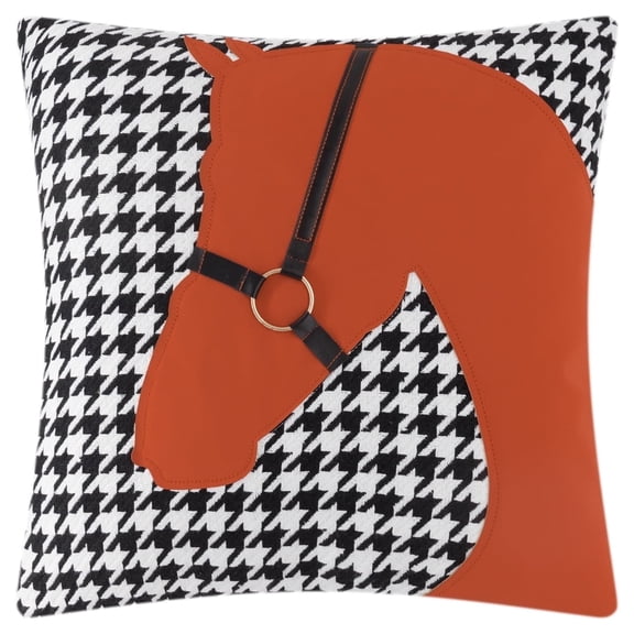 JWH Houndstooth Faux Leather Applique Horse Pillow Covers 18x18inch Orange Equestrian Decorative Cushion Cover for Sofa and Bed Decor