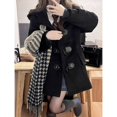 thumbnail image 4 of -abrigo largo de estilo Preppy para mujer, chaqueta negra de gran tamaño, Vintage, mezcla de lana universitaria, ropa de calle, moda coreana, Otoño e Invierno, 4 of 5