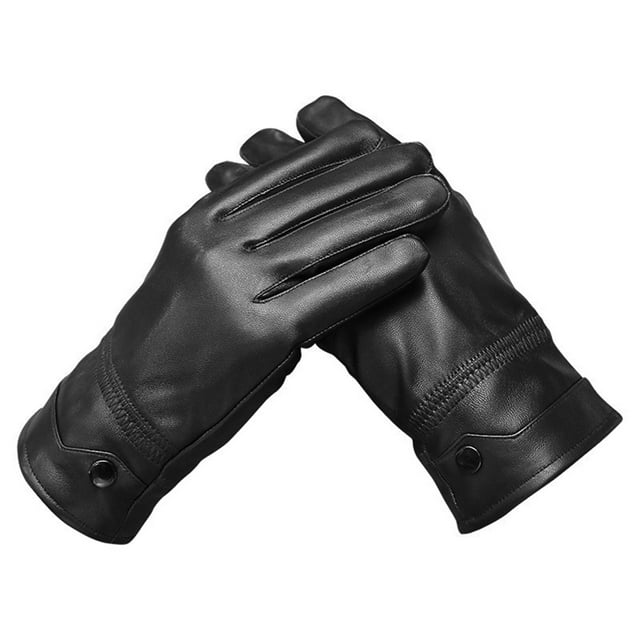 Generic Men's Winter Sheepskin Gloves with Velvet Lining, Black, Size L, Cold Weather Protection