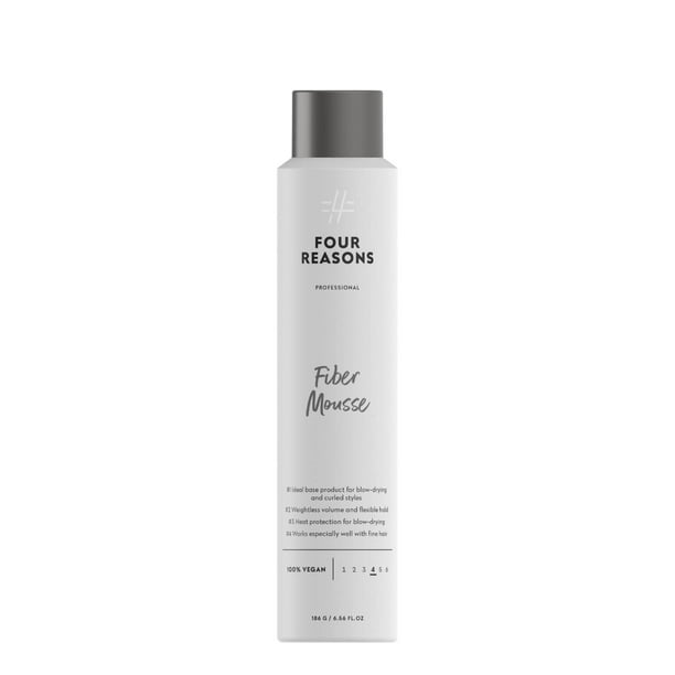 Four Reasons Mousse de fibra profesional – Mousse para mejorar los rizos – Mousse voluminizadora y espesante con sujeción flexible de larga duración para cabello rizado, ondulado y liso VEGANO 6.8 oz