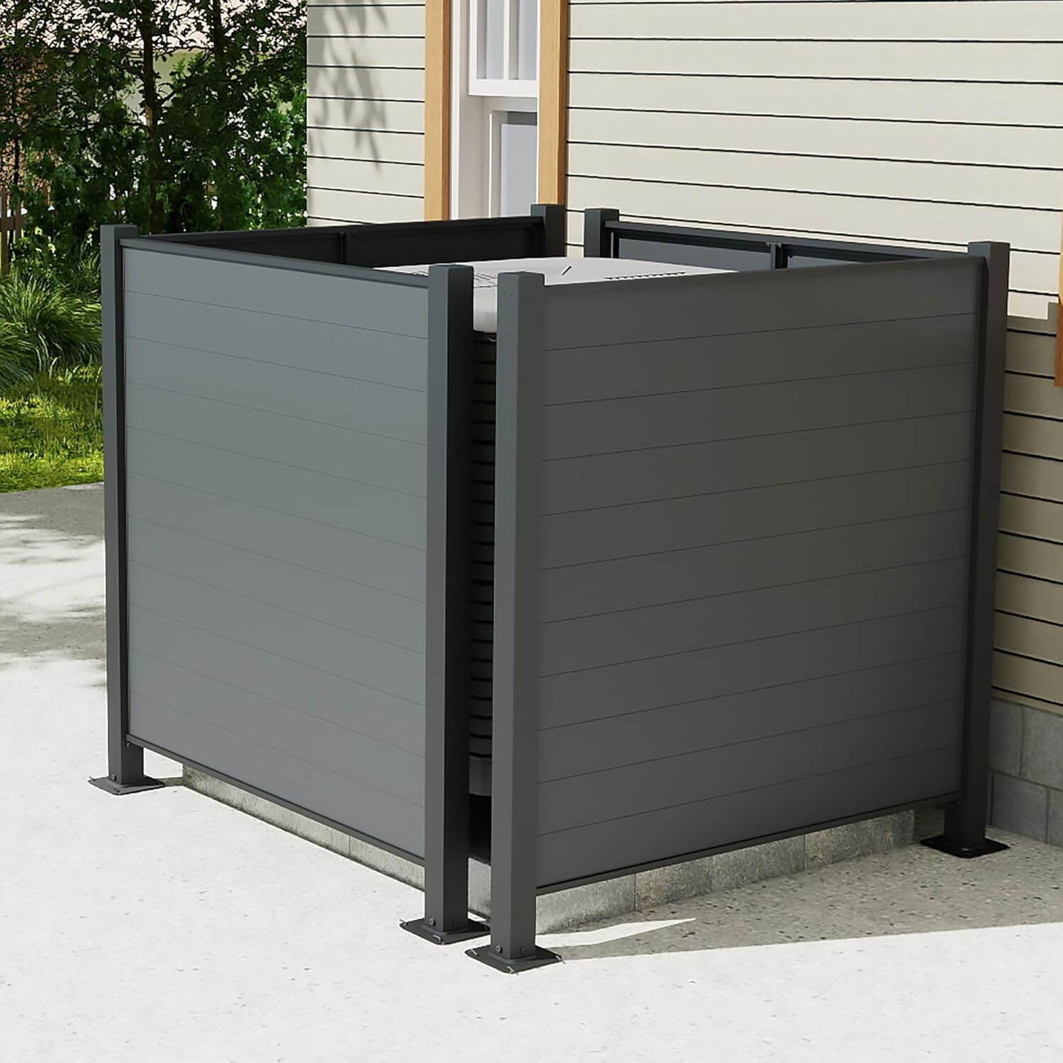 Privacy Fence Outdoor Privacy Screens, 50" W x 50" H Air Conditioner Fence, Trash Can Enclosure with Metal Stakes, Metal Decorative Fences for Garden Backyard Patio(2 Panels, Black),Fence Panels