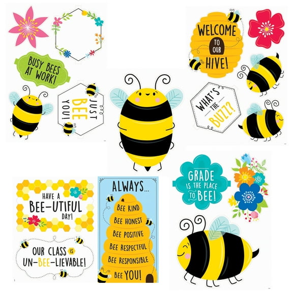 Creative Teaching Press Busy Bees Bulletin Board Decorations, Black and Gold, 17 Count