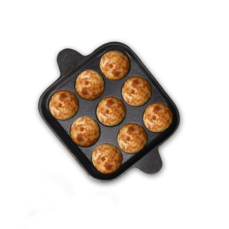 Pre-seasoned Black Cast Iron Square Paniyaram Pan | 9 Pits, 24cm, 9.4 Inch, 1.3 Kg | Induction Friendly | Naturally Nonstick Appe Or Paddu Pan, 100% Pure & Toxin-free, No Chemical Coating