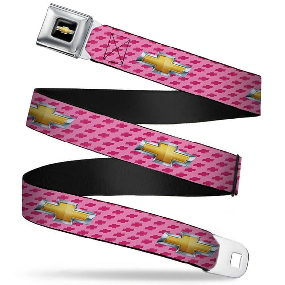 GM General Motors Belt, Seatbelt Buckle Belt, Chevy Gold Bowtie Logo Pink, 30 to 44 Inches