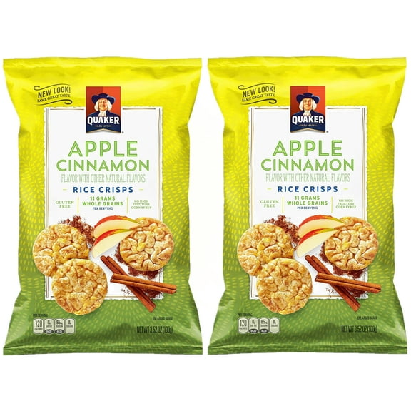 Quaker Rice Crisps, Apple YPF5 Cinnamon, 3.52oz Bags, Pack of 2