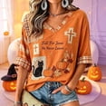 thumbnail image 2 of IDOCLOTHES Thanksgiving Tshirts Shirts for Women Loose Fit Black Cat Pumpkin Printed Fall For Jesus He Never Leaves Halloween Tops V Neck T Shirts Womens Clothes IDO01-Orange, S, 2 of 4