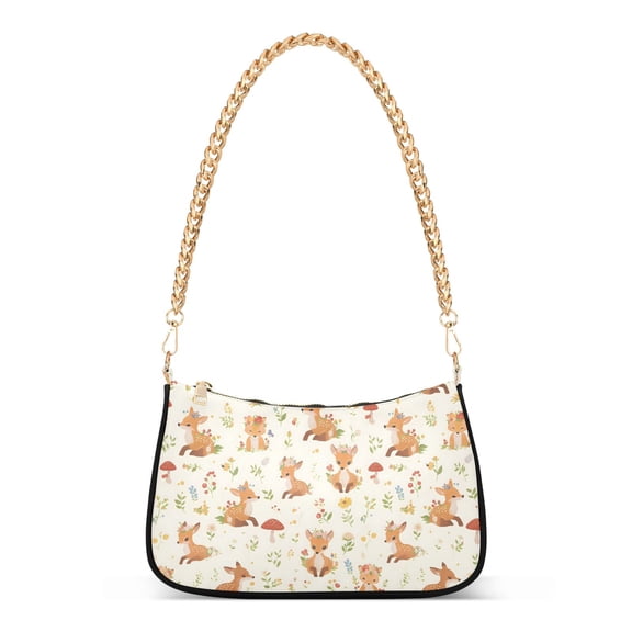 Print Tote Bag for Women Deer Fox Leave Shoulder Bag Shoulder Handbags Chain Strap