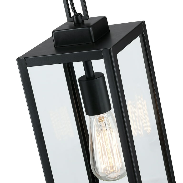 Modern Outdoor Pendant Light With Glass Shade – Matte Black Chandelier For Porch Or Entryway