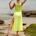 thumbnail image 4 of Kilaqueen Women's Sexy Sheer Mesh Long Cover up Dress High Split Drawstring Off Shoulder Bikini Long Dress, 4 of 9