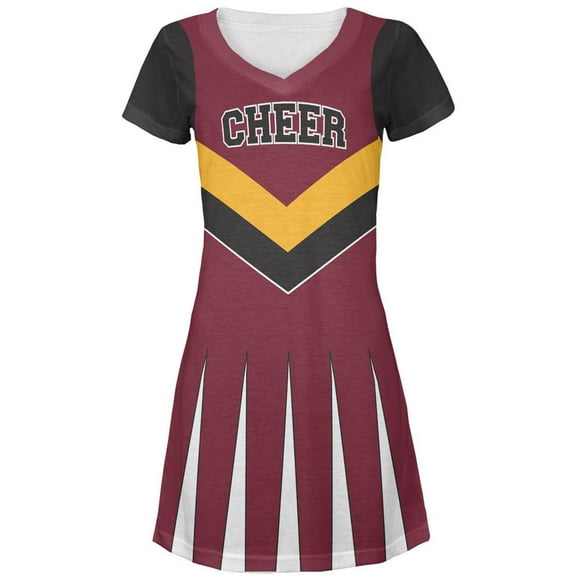 Cheerleader Costume Cardinal & Gold All Over Juniors V-Neck Dress