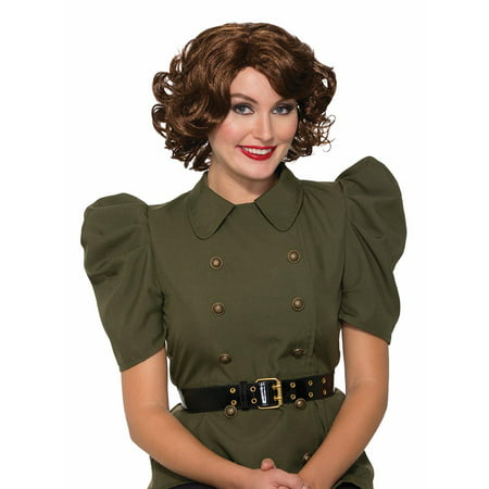 Adult 1940's Military Bombers Bombshells USO Pin Up Betty Brown Costume Wig