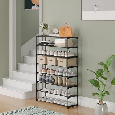 8-Tier Shoe Rack Tall Large Capacity 40 Pairs Shoes Storage Organizer Stackable Wide Shoe Shelf for Entryway Hallway Black