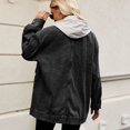 thumbnail image 2 of SWSMCLT Women's Jean Jacket Light Washed Coat Hooded Denim Jacket Long Sleeve Top Spring Soft Oversized Baggy Classic Western Casual Pocket Black X-Large, 2 of 5
