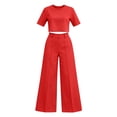thumbnail image 5 of 2 Piece Sets for Women Solid Color Short Sleeve Crop Tops and High Waisted Wide Leg Pants with Pocket Set Summer Outfits Casual Workwear Casual Fashion 2026, 5 of 8