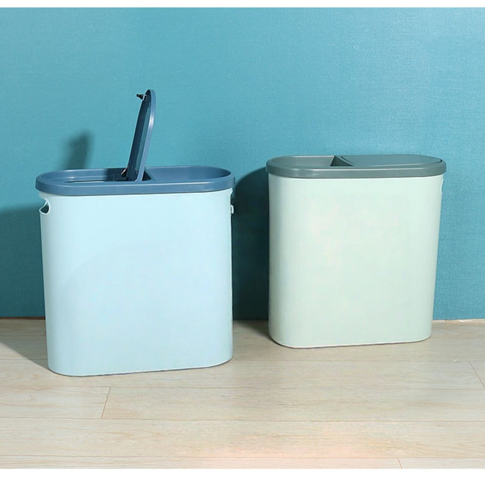 Eqslft Bathroom Small Can with Lid,10L Slim Garbage Can Bathroom with Press Top Lid, White Rectangular Bin Waste Basket for Toilet, Bedroom