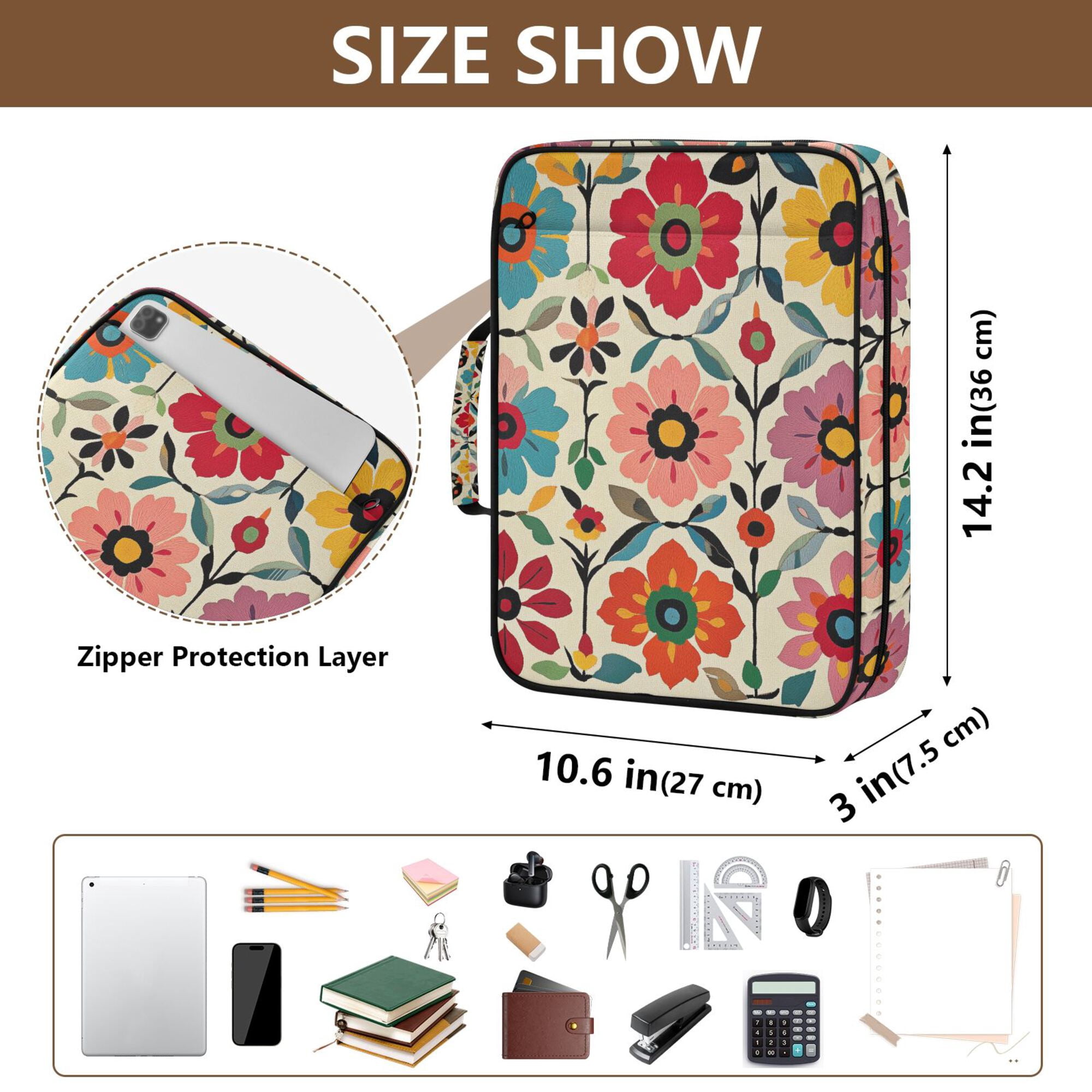 FORMRS Accordion File Folder A4 Size 7-Pocket Expanding Document Organizer Bag with 3 Ring Binder, Colorful Flowers