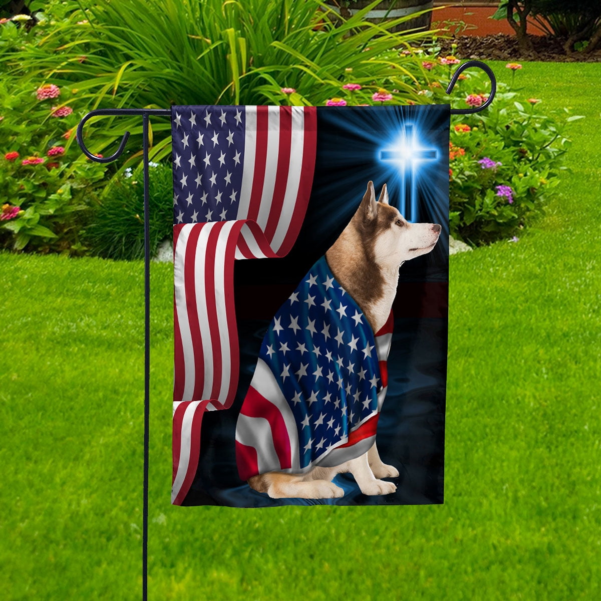Maltese Dog Wearing Flag American Faith Cross 4th of july, Dog Decor American Flag House Flag, Double-Sided Decorative Outdoor Flag, Patriotic Polyester Yard Flag 29.5 x 39.5 in